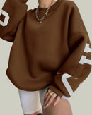 Förtjockad tröja med tryck, fleece och lös passform