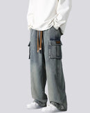 Utsvängda jeansbyxor med sidofickor