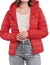 Röd bomullsjacka med dragkedja och fickor