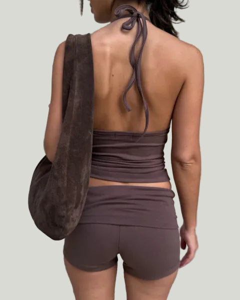 Tvådelad yogadräkt, smal och med halvbar rygg