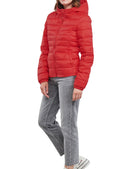 Röd bomullsjacka med dragkedja och fickor