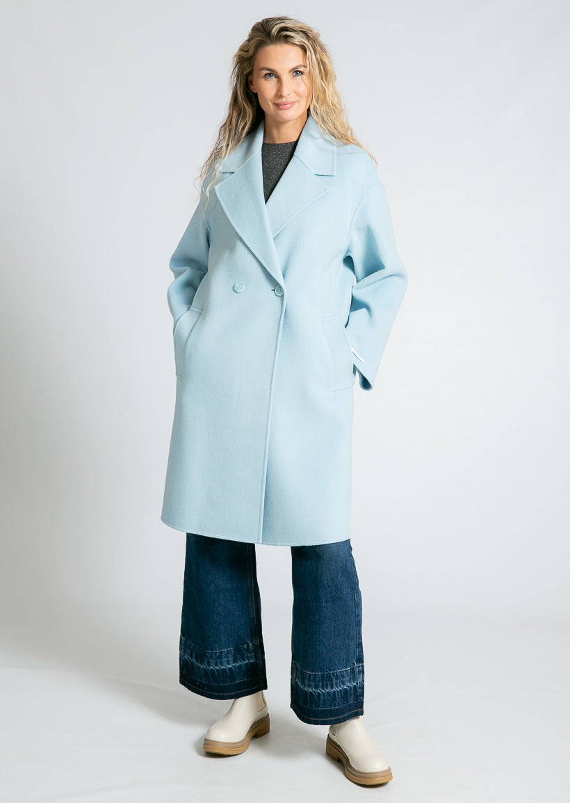 Blå Sara-kappa med knappar, knälång