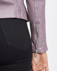 Andry purpur eko-läderjacka med dragkedja fram