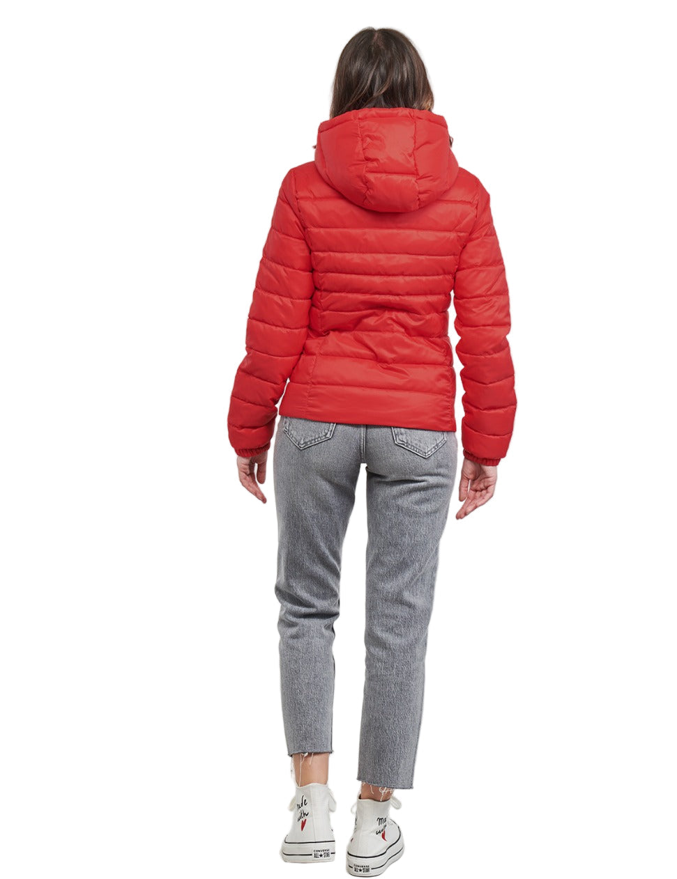 Röd bomullsjacka med dragkedja och fickor