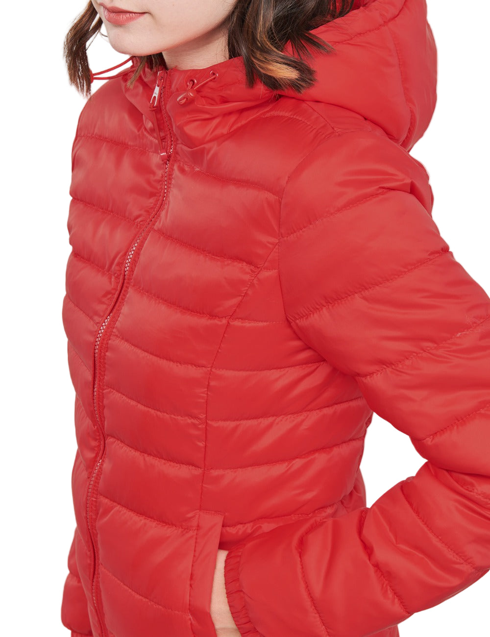 Röd bomullsjacka med dragkedja och fickor