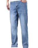 Blå utsvängda denimbyxor i Leo-modell