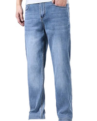 Blå utsvängda denimbyxor i Leo-modell