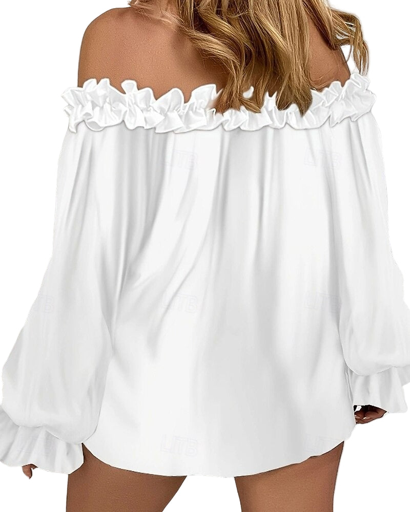 Långärmad blus med bara axlar och crêpe-mönster upptill