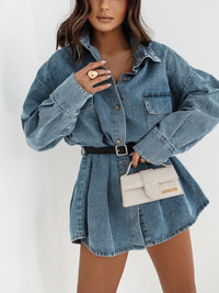 Sttela retro avslappnad jeansskjorta med långa ärmar och fickor