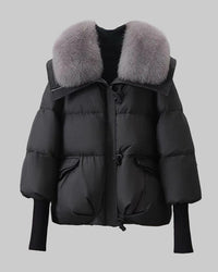 Damvinterjacka av bomull och dun, kort pälskrage