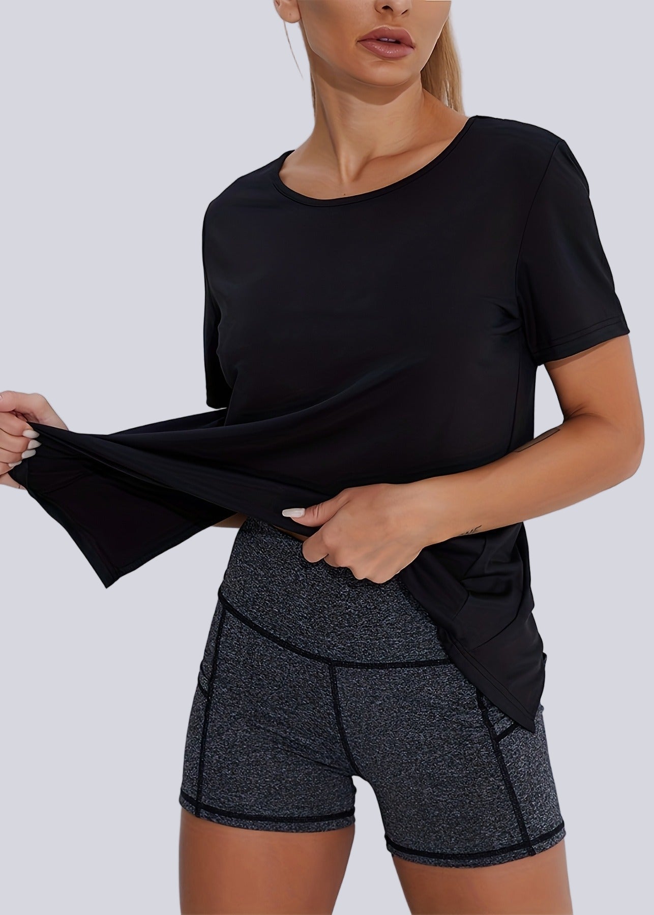 Svart andningsbar sport-T-shirt