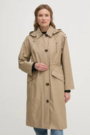 Lång beige jacka med knappar och fickor