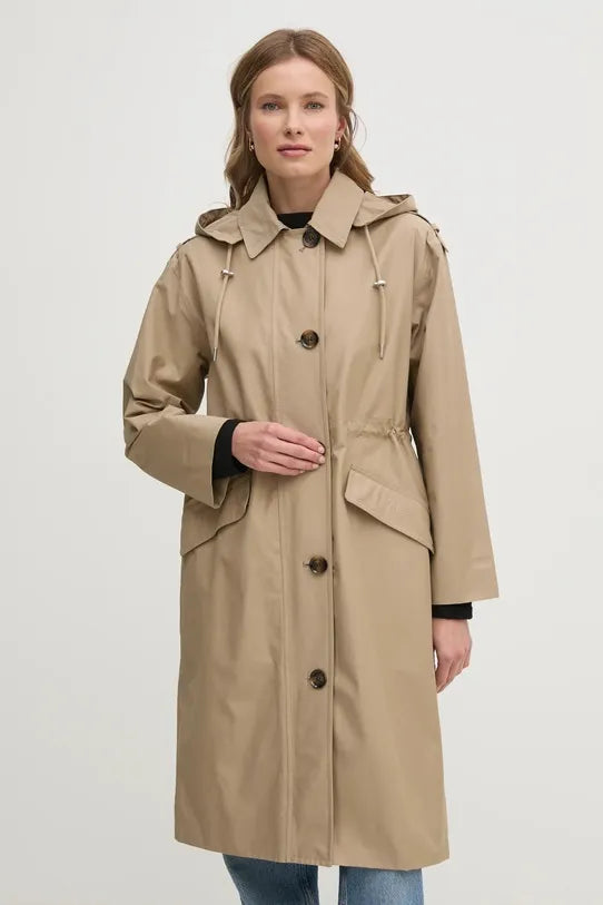 Lång beige jacka med knappar och fickor