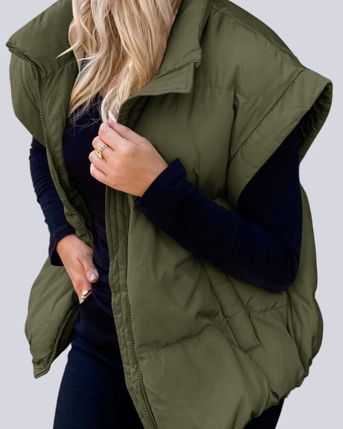 Bomullsväst med ficka och dragkedja