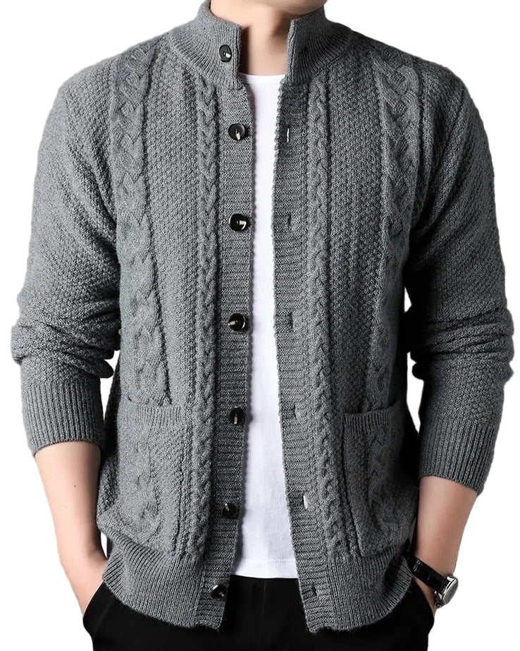 Nox grovstickad kofta med knappar och fickor