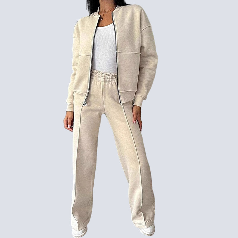 Tvådelat set, blus med dragkedja och randig design