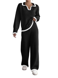 Tvådelat set med tröja och avslappnade byxor med vida ben