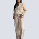 Tvådelat set, blus med dragkedja och randig design