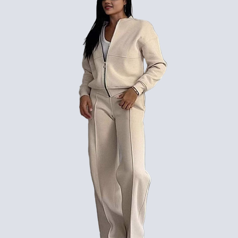 Tvådelat set, blus med dragkedja och randig design