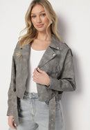 Grå mockajacka med dragkedja och fickor