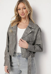 Grå mockajacka med dragkedja och fickor