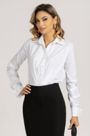 Loory vit bomullsskjorta med veck fram och spetsig krage