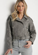 Grå mockajacka med dragkedja och fickor