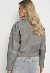 Grå mockajacka med dragkedja och fickor