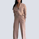 Tvådelat set, blus med dragkedja och randig design