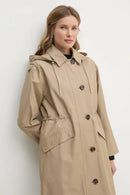 Lång beige jacka med knappar och fickor