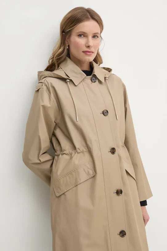 Lång beige jacka med knappar och fickor