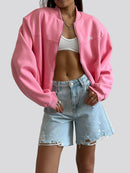 Tröja med hjärtbroderi, fleecefoder och dragkedja fram