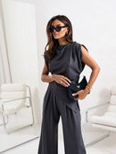 Vivvy elegant kostym med bara axlar och volanger