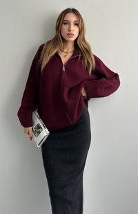 Liora lös blus med dragkedja och hög krage