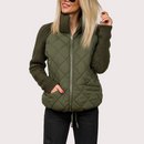 Bomullsjacka med hög krage, fickor och stickade ärmar