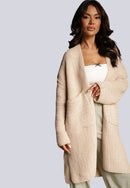 Lång beige stickad kofta med fickor