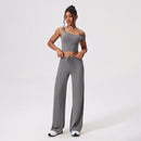 Yogadräkt med en axel och utsvängda byxor