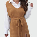 Vävd tröja med slits i kjolen och skärp i midjan