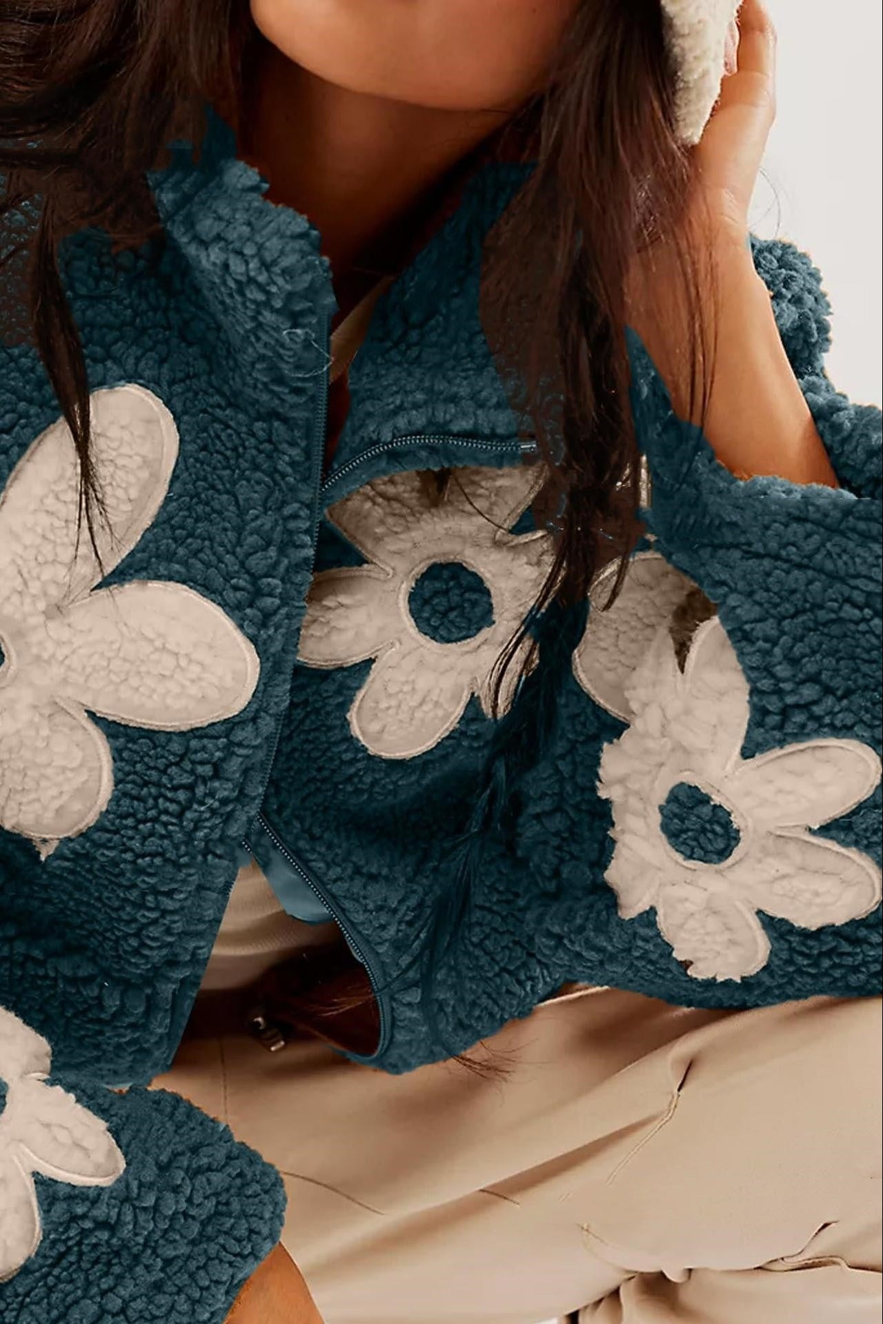 Maria fleecejacka med dragkedja och blommönster