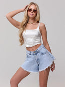Zaria blå jeans shorts med fickor