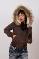 Erykaa brun jacka med huva och kaninpäls