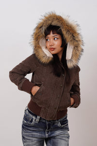 Erykaa brun jacka med huva och kaninpäls
