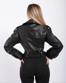 Xeny kort svart eko-läderjacka med dragkedja upptill