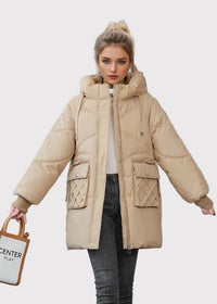 Lora jacka med huva, dragkedja och fickor, tillverkad av bomull