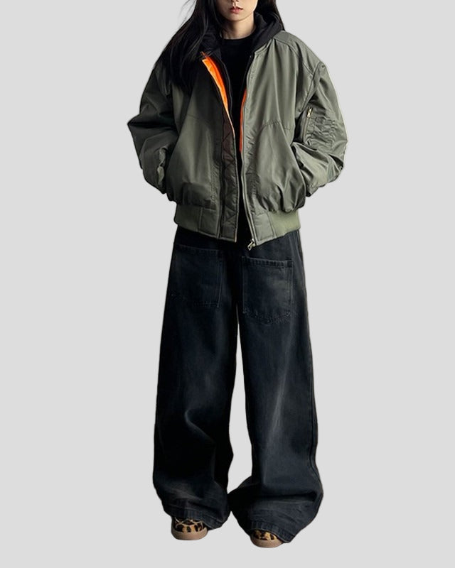 Vändbar brun och svart jacka med dragkedja för lastbil