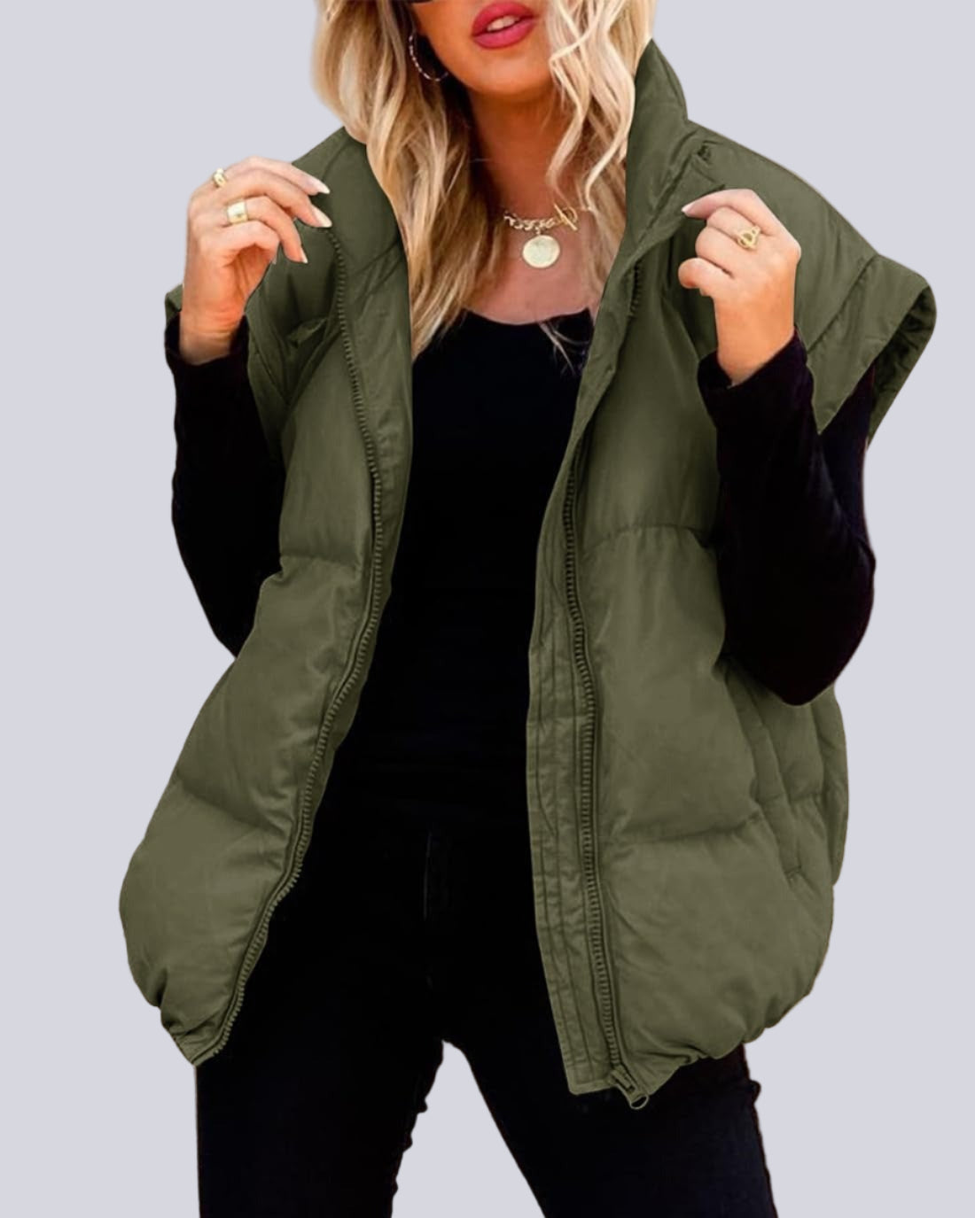 Bomullsväst med ficka och dragkedja