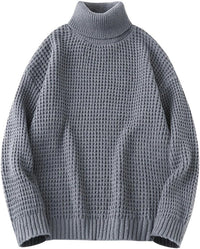 Stickad tröja med hög krage och långa ärmar