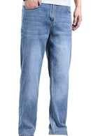 Blå utsvängda denimbyxor i Leo-modell