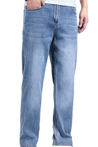 Blå utsvängda denimbyxor i Leo-modell