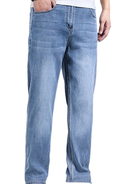 Blå utsvängda denimbyxor i Leo-modell